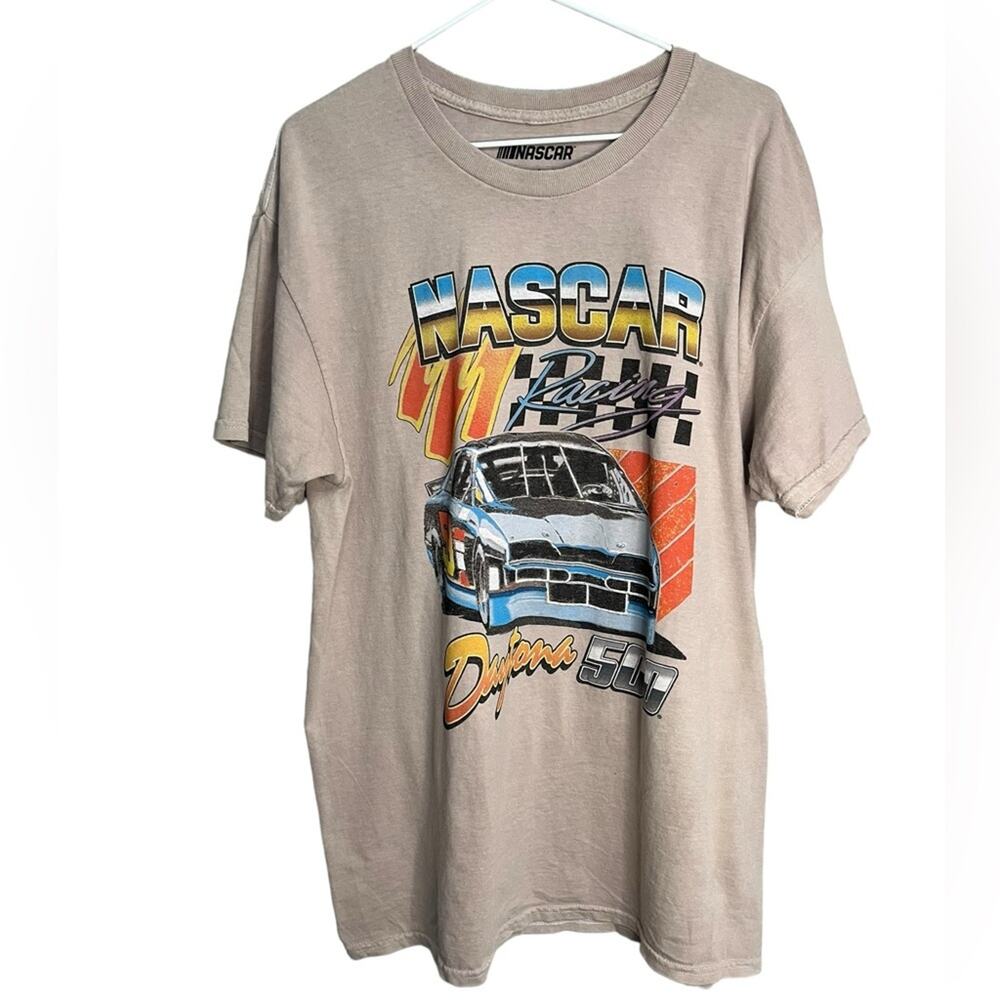NASCAR Racing Tee Stone Washed Sand Short‎ Sleeve Crew Neck Unisex Large